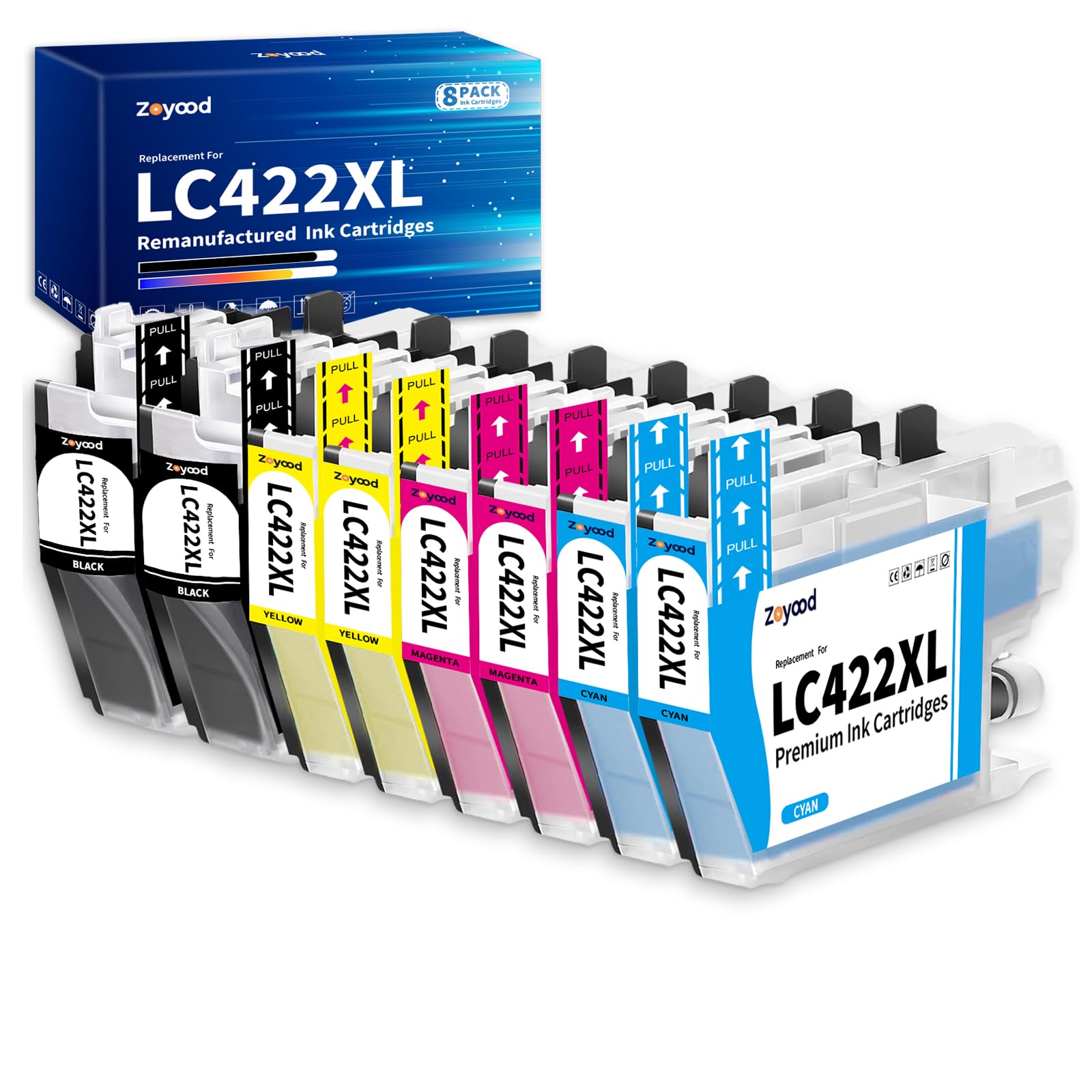 Zoyood LC422XL LC422 Compatible Ink Cartridge for Brother LC 422XL LC-422XLVAL for Brother MFC-J5340DW MFC-J5345DW MFC-J5740DW MFC-J6540DW MFC-J6940DW Printer (Pack of 8)