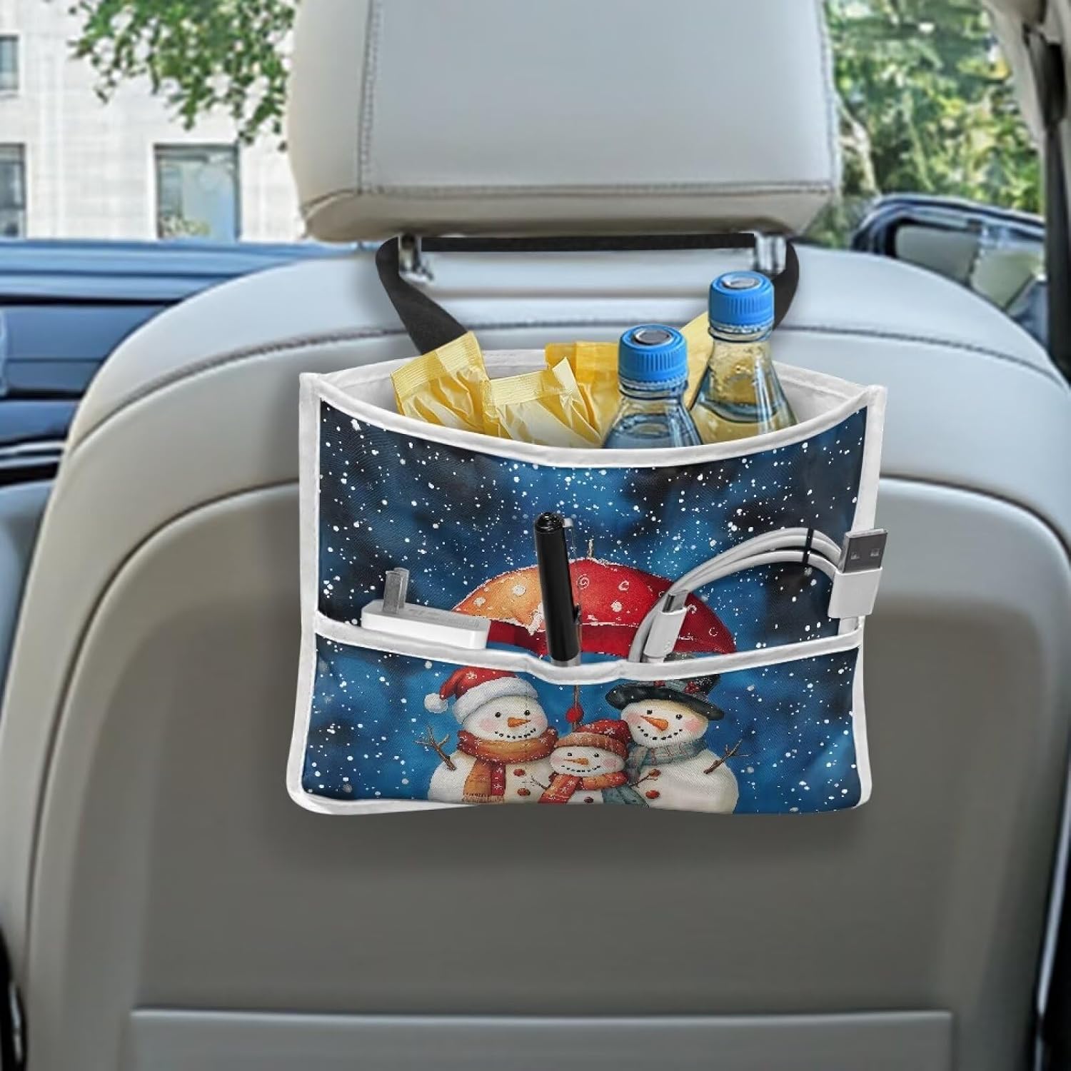 Cute Christmas Snowman Car Gear Button Storage Bag Automotive Interior Accessories Easy to Clean Car Organizer Back Seat Premium Car Seat Organizer for Kids & Adults