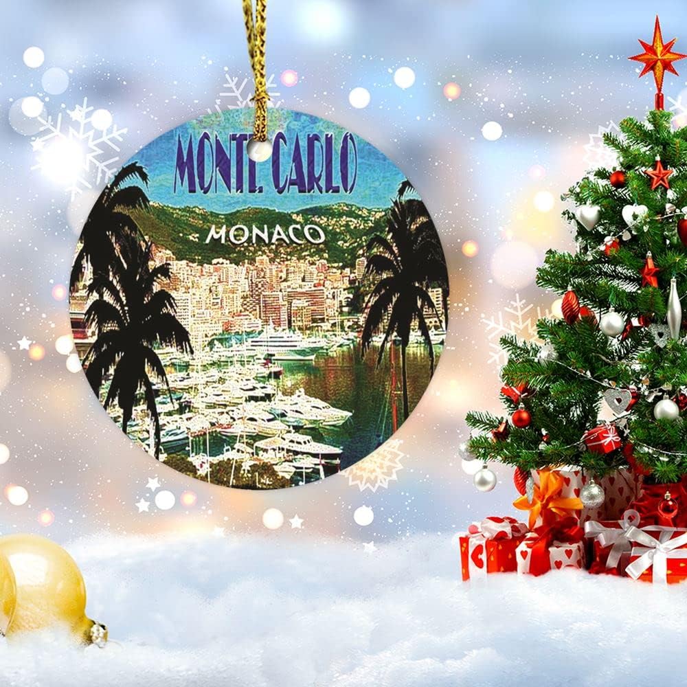 Landscape Keepsake Ornaments Monte Carlo Monaco Ceramic Ornaments 3 Inch Christmas Ornament Gift Home Decor Hanging Pendants Personalized Commemorative Gift Ornaments