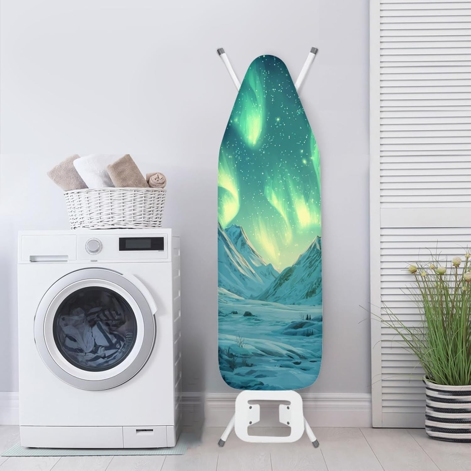 Large Ironing Board Cover and Pad 59x19 Northern Lights Snow Iron Table Cover with Padding,Extra Wide,Resist Scorching and Staining,Heatproof,Adjustable Fastener Durable Stain