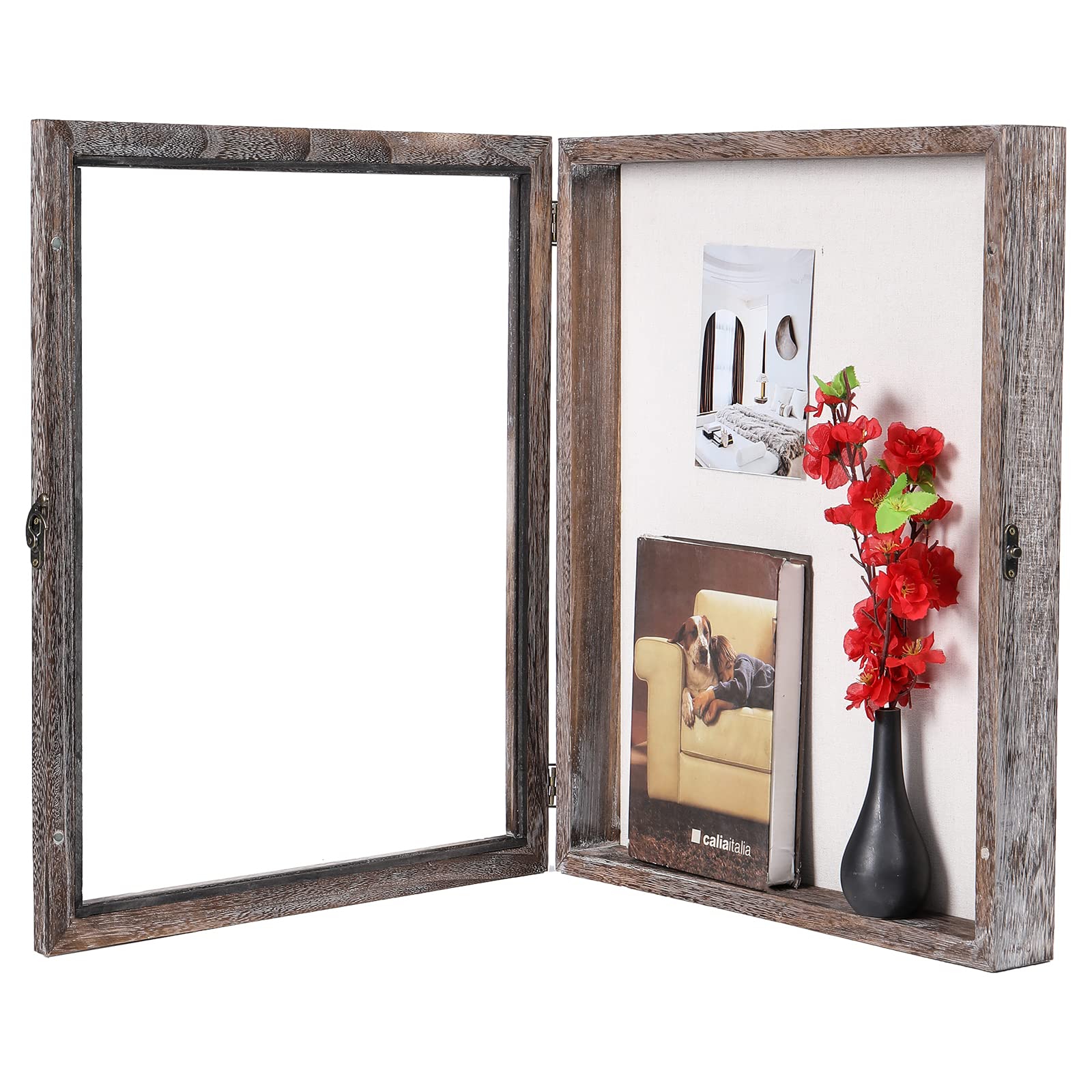 HOUOOFVA 16x20 Shadow Box Frame, Extra Large Shadow Box with Door and Metal Lock for Keepsake Photos Tickets Flowers Bouquet Memorial Items Collages (Carbonized)