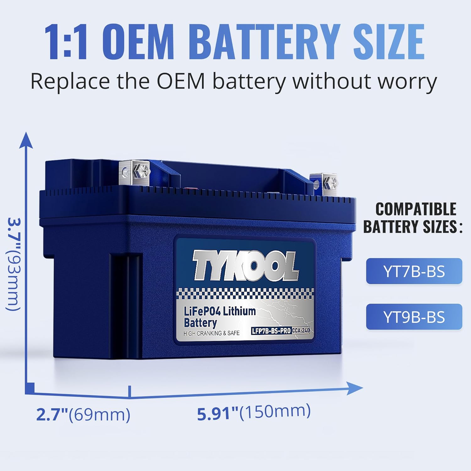 TYKOOL YT7B-BS, 240 CCA, 3X Cranking Amps,5X Life, High Performance Lithium LiFePO4 Motorcycle Battery,12V 4Ah,Fits for ATV,Fits for Ducati 1198cc,BRP (CAN-AM) 450cc ATV,Yamaha 125cc,150cc Scooter