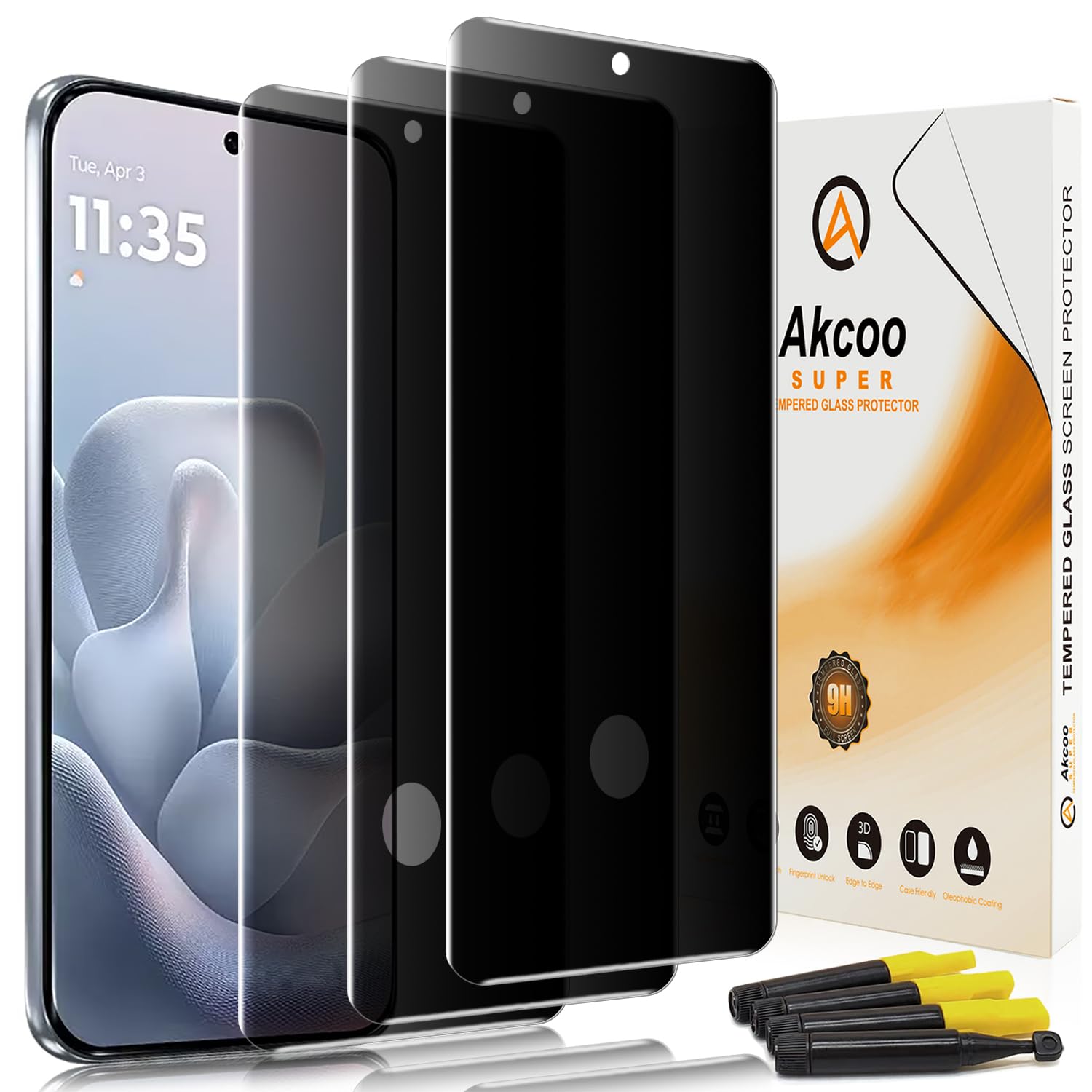 Protector de pantalla de privacidad para Motorola Edge 70 Fusion, paquete de 3, vidrio templado LOCA UV, compatible con identificación de huellas dactilares, resistente a los arañazos 9H
