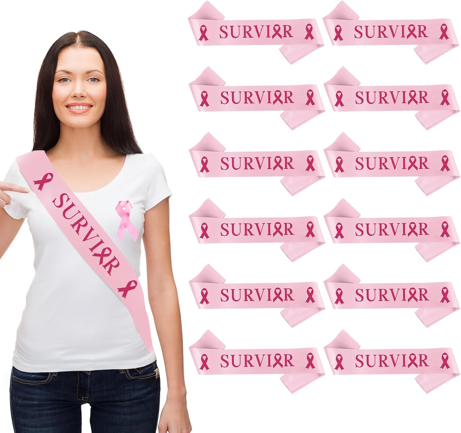 12pcs Breast Cancer Survivor Sash Breast Cancer Awareness Accessories Bulk Breast Cancer Gifts Pink Breast Cancer Awareness Ribbons Breast Cancer Accessories Pink For Breast Cancer Month Party Favors