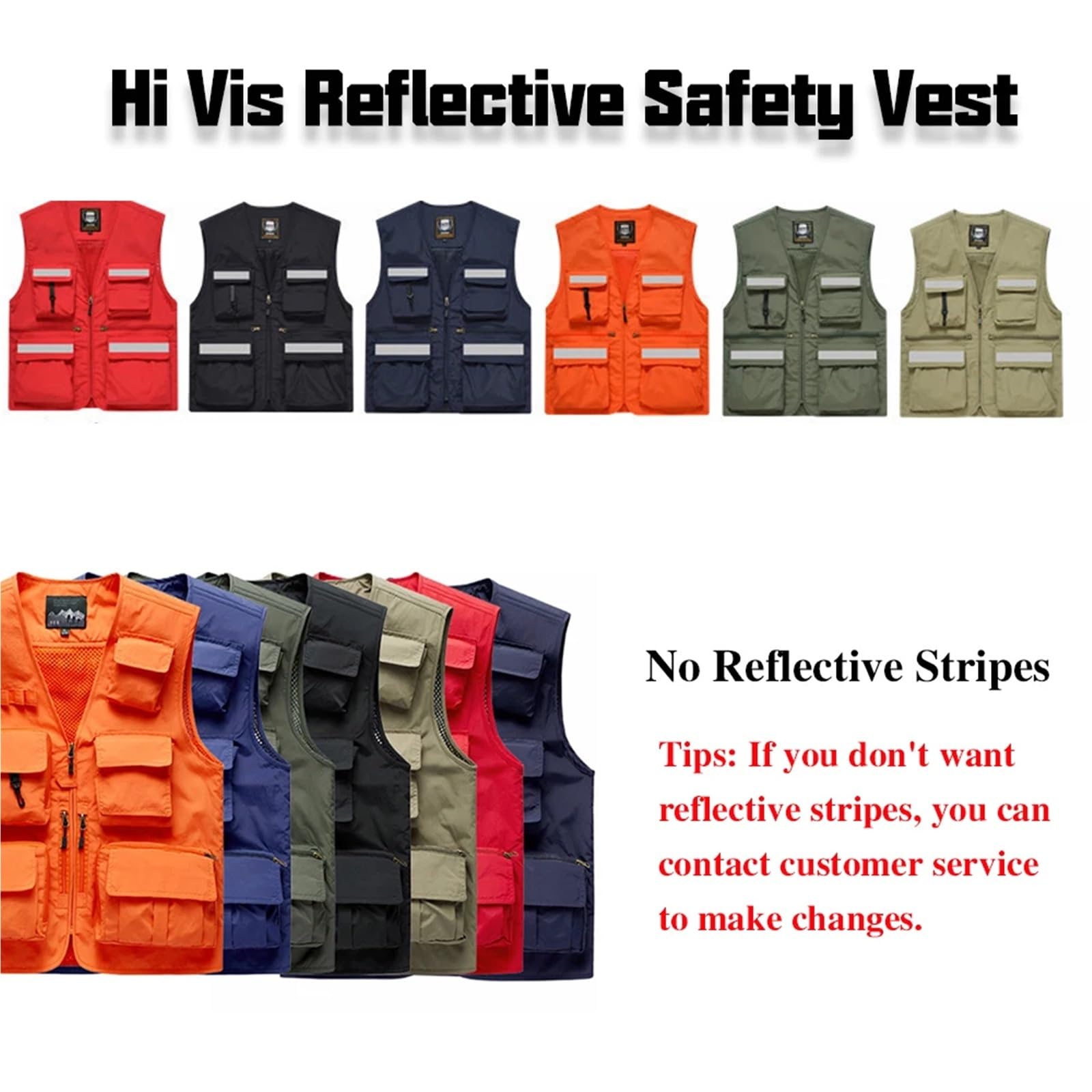 Chaleco de Seguridad Reflectante Chaleco de Seguridad for Hombre, Ropa Trabajo, Multibolsillos, fotografía, Senderismo, Pesca, Malla Transpirable, Alta Visibilidad(Color 49,L)