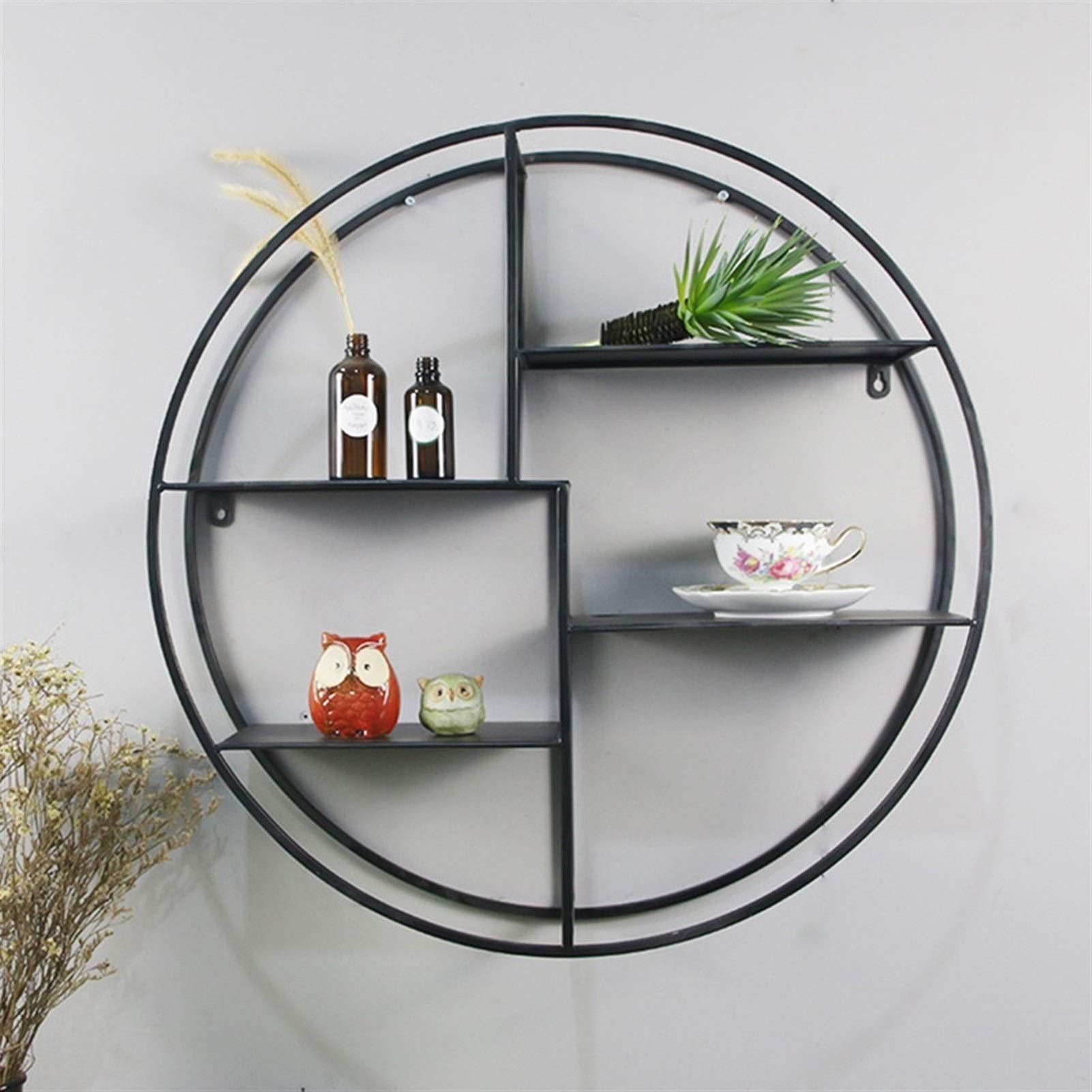 Moderni ripiani rotondi galleggianti – Scaffali rotondi in metallo da parete per decorazione domestica, soggiorno, ufficio, camera da letto, bagno e cucina, nero, 70 x 16 x 70 cm, soluzione di