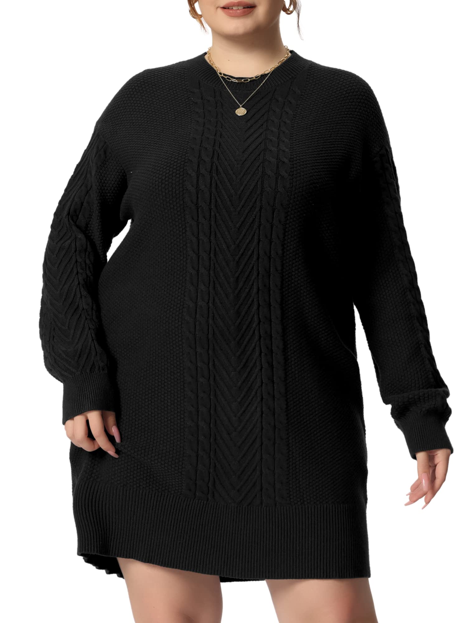 Agnes Orinda Plus Size Women 2025 Fall Crewneck Long Sleeve Knit Tunic Pullover Short Sweater Dresses