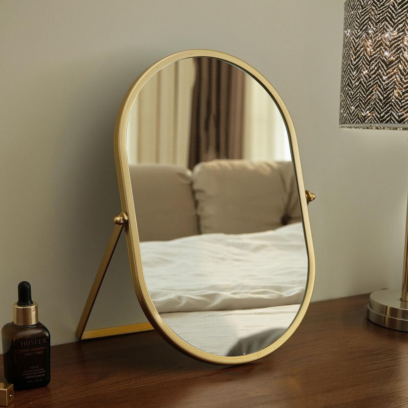 Hosoncovy Full Length Desktop Mirror with Stand,Metal Frame Vanity Makeup Mirror Tabletop Countertop Free Standing for Bathroom Bedroom (Gold,S)