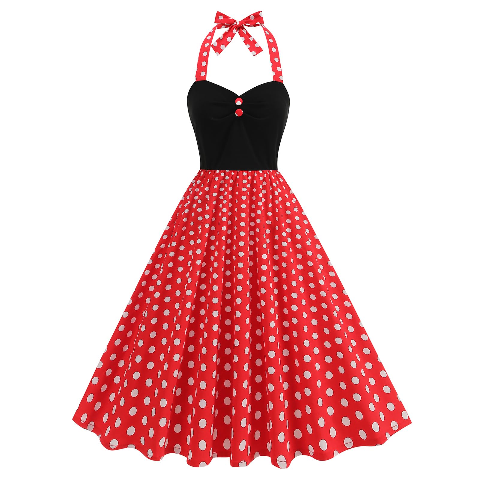 Robe de cocktail rétro pour femme, style années 50, pin-up, dos nu, à pois