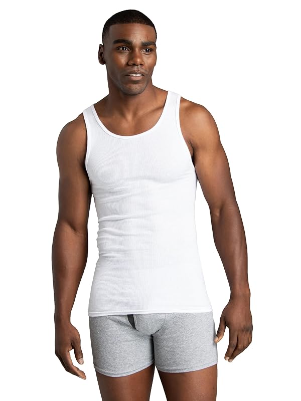 Fruit Of The Loom Mens Sleeveless Tank A-shirt, Tag Free & Moisture Wicking, Ribbed Stretch Fabric Underwear, 6 Pack - White, Medium US by Fruit of the Loom - Image 2