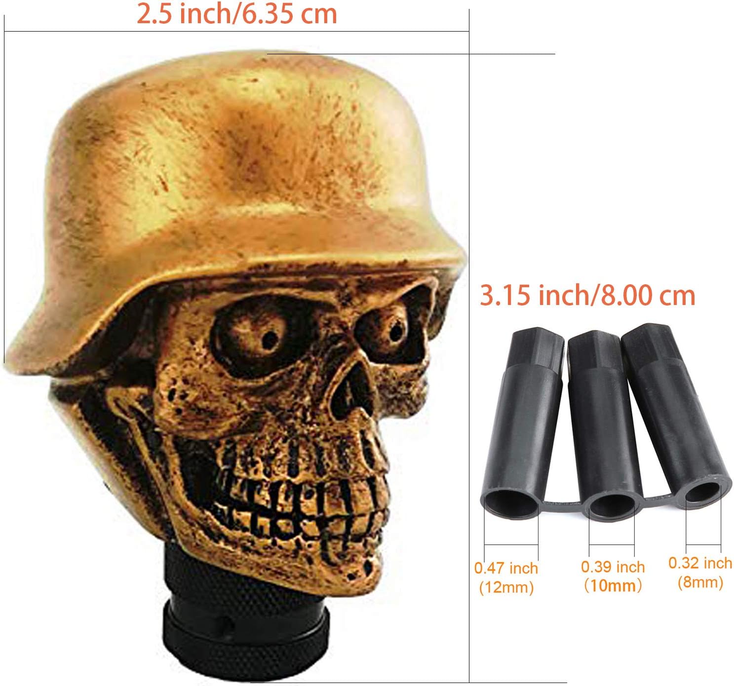 Shifting Lever Knob Skull Manual Shift Knobs Gear Shifter Handle with Soldier Hat Fit Automatic Cars (Copper)