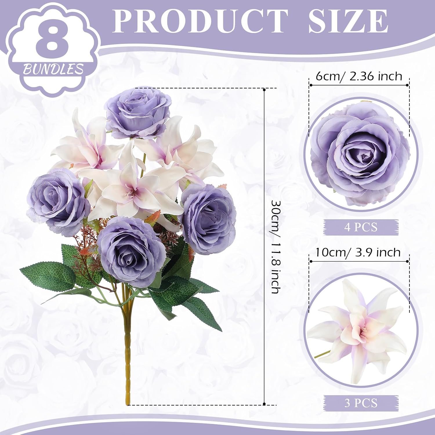 Riceshoot 8 Bundles Purple Artificial Lily Rose Flowers Wedding Flower Bouquet Realistic Silk Flowers Faux Lily and Rose for Wedding Centerpieces Flower Arrangement Home Decor