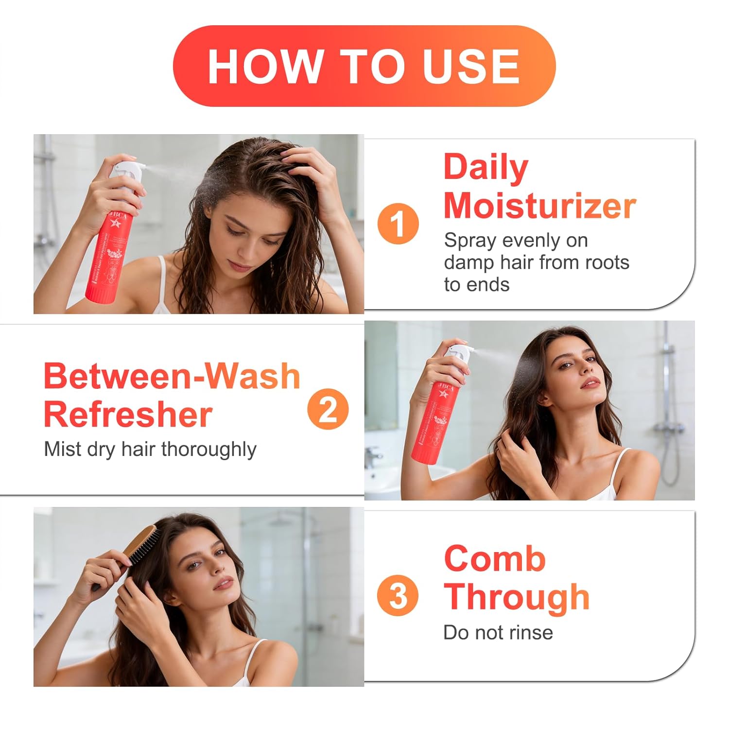 JBCA Leave-In Conditioner Spray with Argan Oil & Vitamin B5 - Repair Hair Mist for Dry Hair - Detangles & Refreshes Between Washes - 8.45 Fl Oz