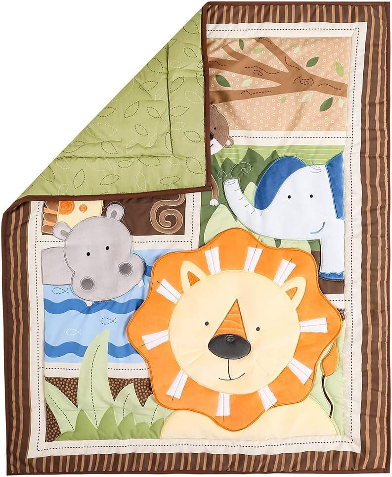 2 PCs Embroidery Lion Nursery Crib Bedding Set Quilt Fitted Sheet Lion Hippo Elephant Monkey Baby Bedding Set