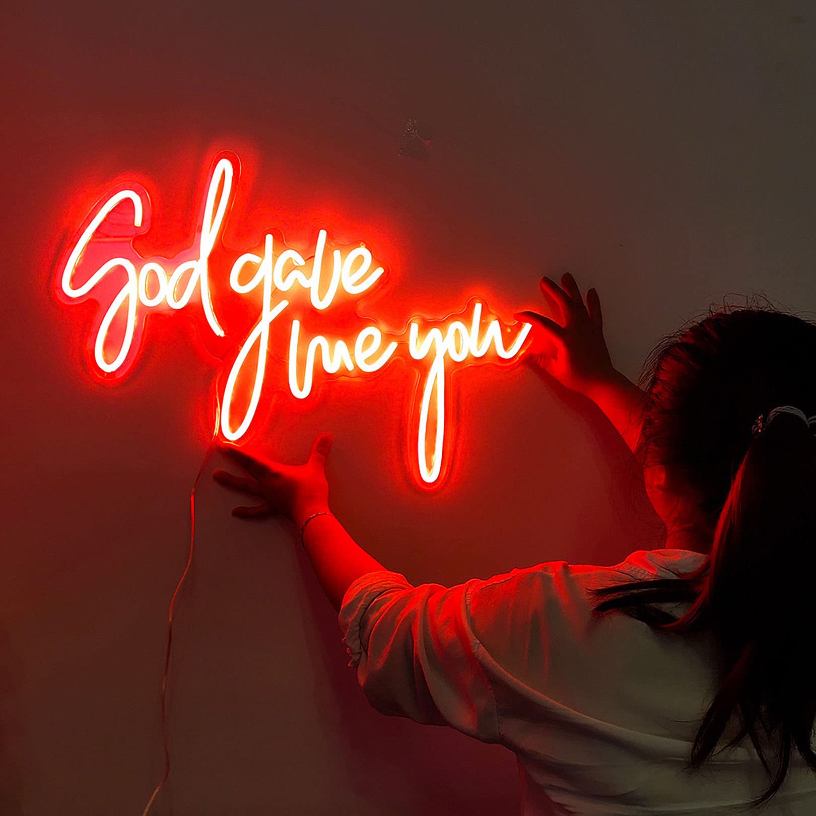 Letreros de neón Big God Gave Me You Words Lámpara LED Sign Decoración de pared para boda Recepción Fiesta Bar Pub Hogar Oficina Sala de estar Navidad
