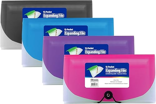 BAZIC Products Carpeta de archivos expandible de 13 bolsillos, carpetas de archivos de plástico tamaño cupón con bolsillo con pestañas de color,