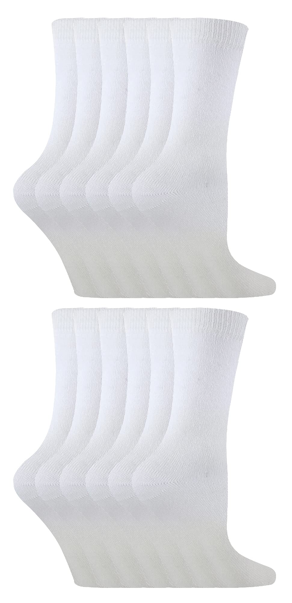 12 Pair Multipack Kids Bamboo Socks | Sock Snob | Childrens Plain Socks | Ideal School Socks for Summer for Girls & Boys (12-3, White)