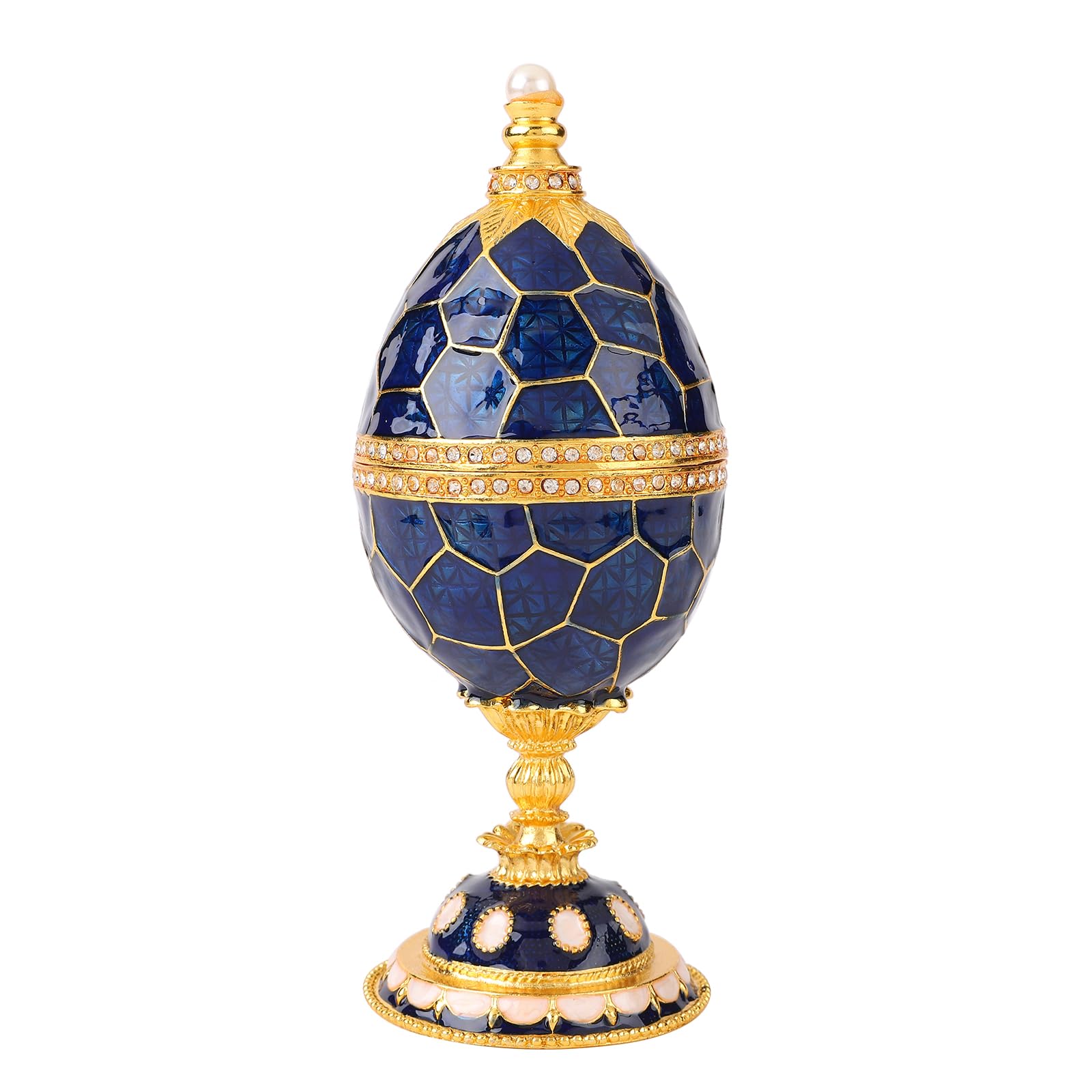 Œuf de Fabergé bleu boîte à bijoux vintage en métal émaillé
