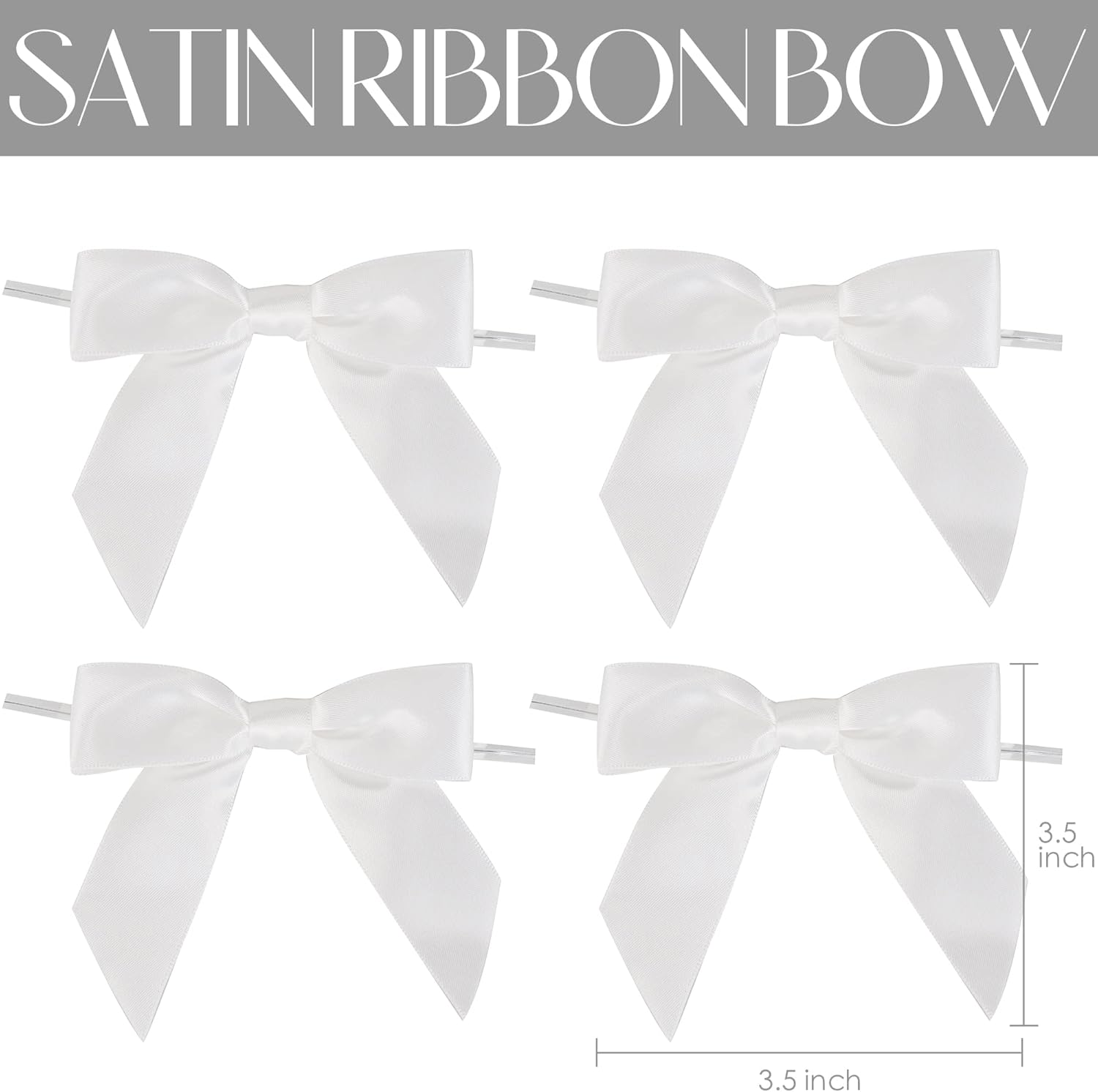 AIMUDI White Satin Ribbon Twist Tie Bows 3.5" Pretied Bows Premade Craft Bows for Treat Bags Cake Pop Gift Wrapping Basket Wedding Favors Cookie Candy Bagging Baby Shower - 50 Counts - Image 2