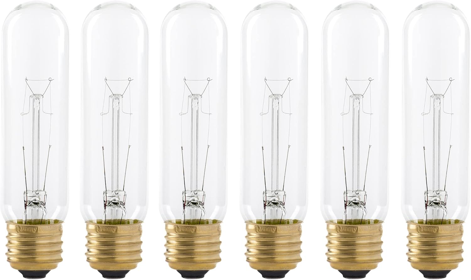 Xtricity 40 Watt T10 Clear Tubular Incandescent Light Bulb, Showcase Lamp, 2700K Soft White, E26 Medium Base, 280 Lumens, 120V, (6 Pack)