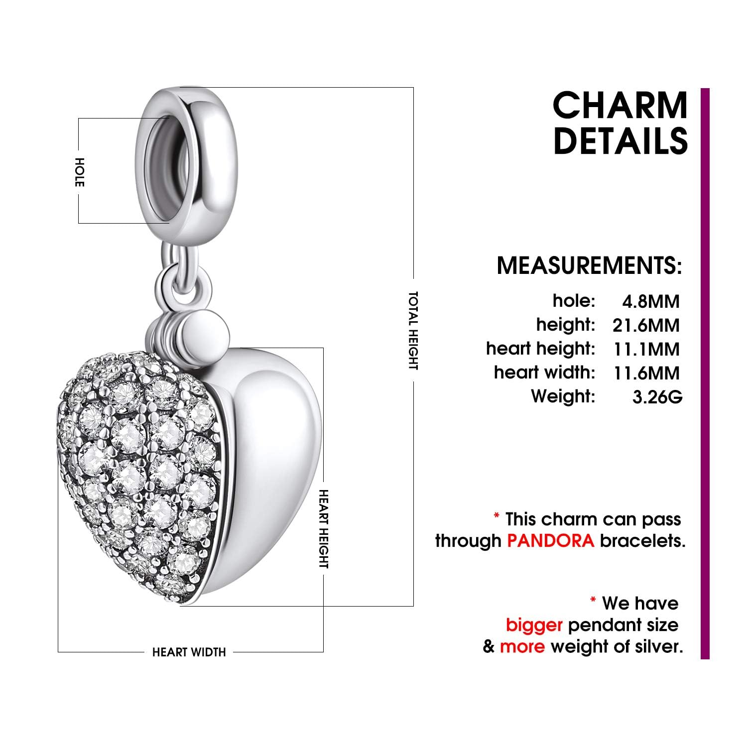 NINGAN Serie d'amore in argento 925 Pendente con perline Regalo di compleanno di San Valentino Adatto per collana di braccialetti da donna