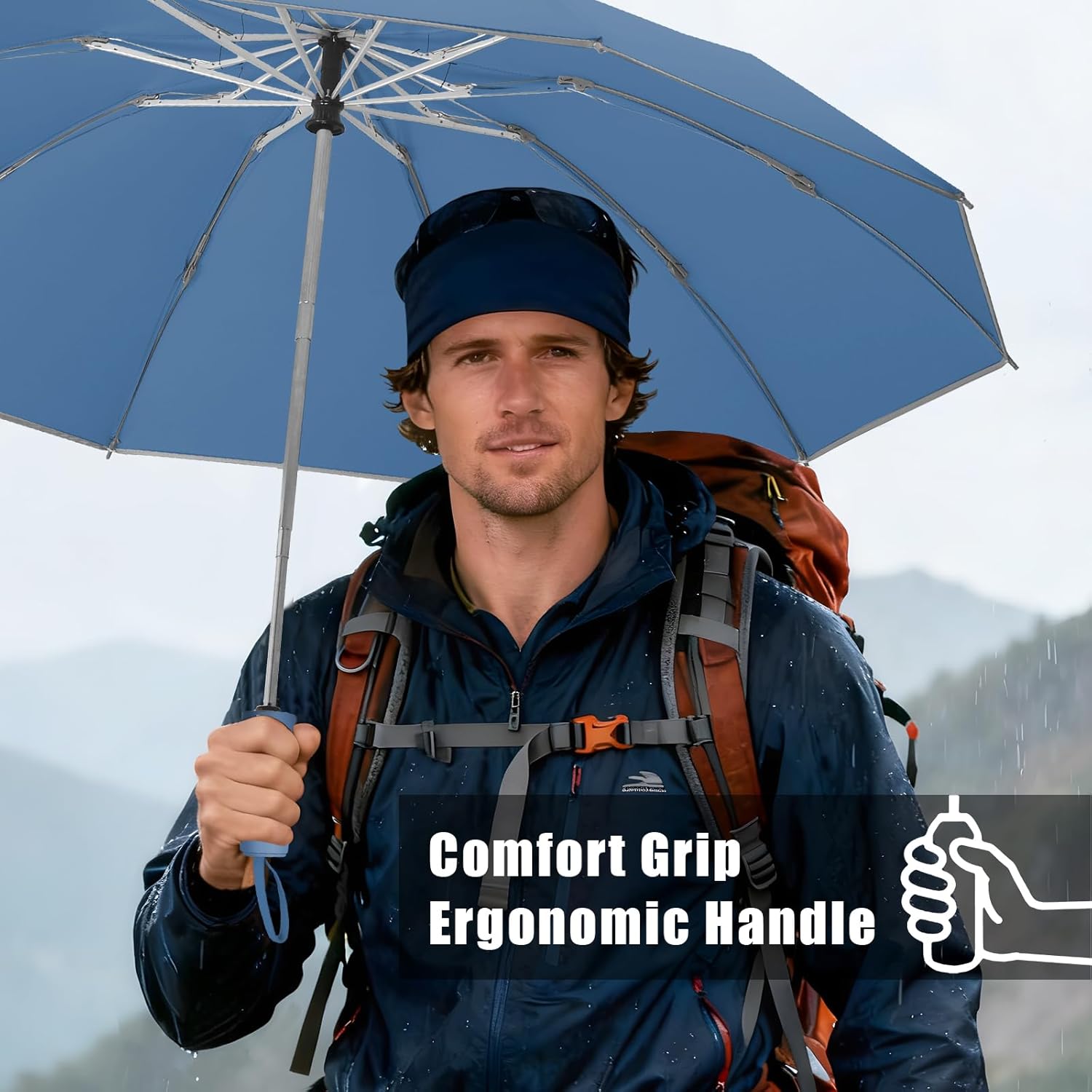 Large Windproof Travel Umbrella, Portable Reverse Folding Car Umbrella, Compact Inverted Design with Waterproof Canopy, Automatic, 10 Durable Ribs, 45.6/13 Inch, Fits Backpack - Image 8