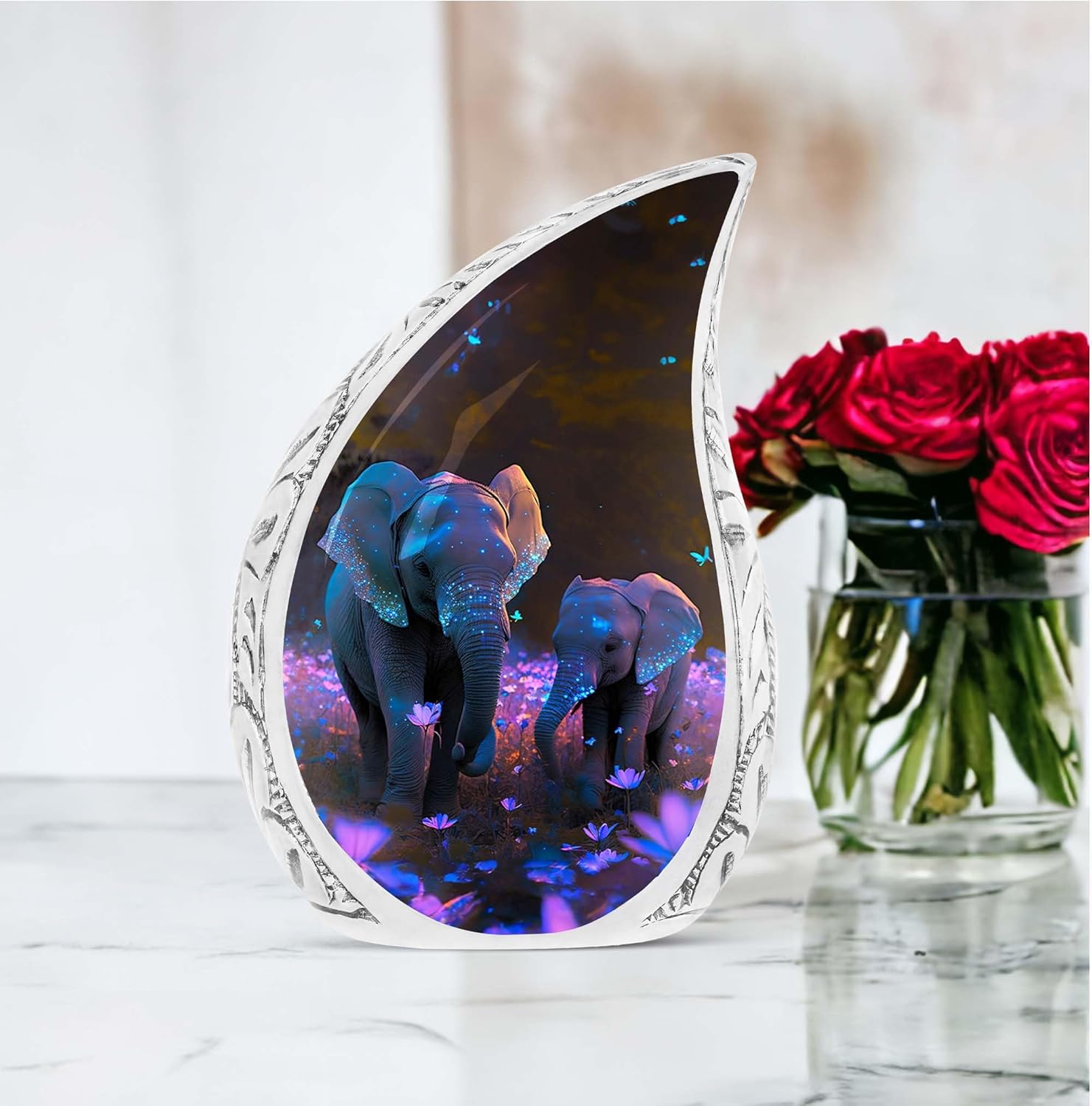 Elephants Urns for Human Ashes Adult Male & Female, Large Cremation Urn for Human Ashes Adult Mom & Dad, Funeral Decorative Urns 10Inch