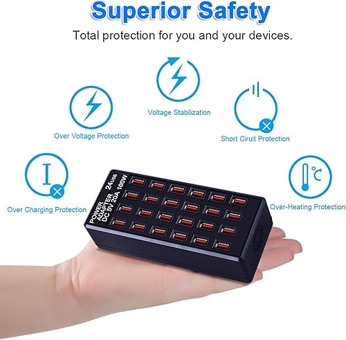 Miniatura 3 de Estación de carga USB de 24 puertos de 100 vatios 20 A cargador rápido USB de escritorio para el hogar múltiples cargadores de escritorio USB