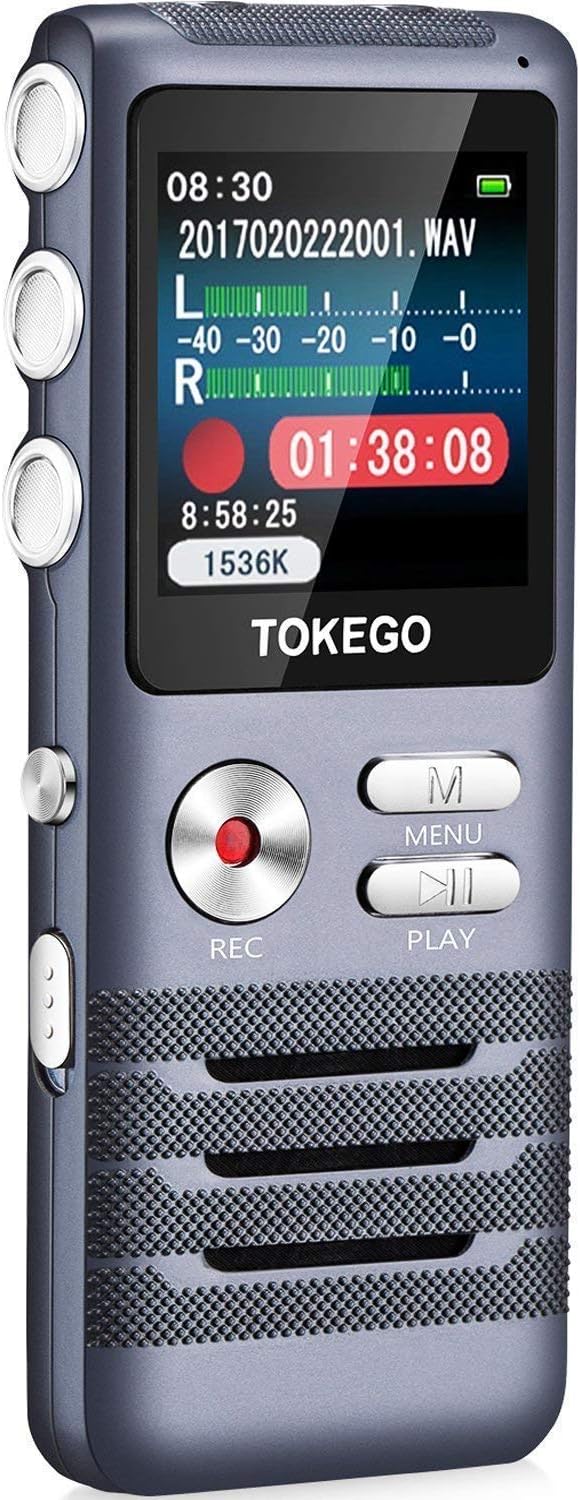 Digital Voice Recorder-Tokego 700 Hours Rechargeable 8GB Audio Sound Recorder Dictaphone, Noise Cancelling Voice Activated Recorder for Lectures, Meeting with MP3 Player, A-B Repeat, USB (Sliver)