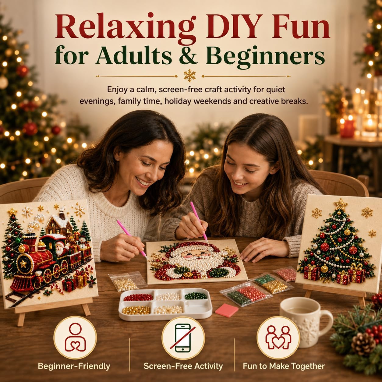 Guiapaws DIY Christmas Pearl Diamond Art Painting Kit for Adults,3 Pack