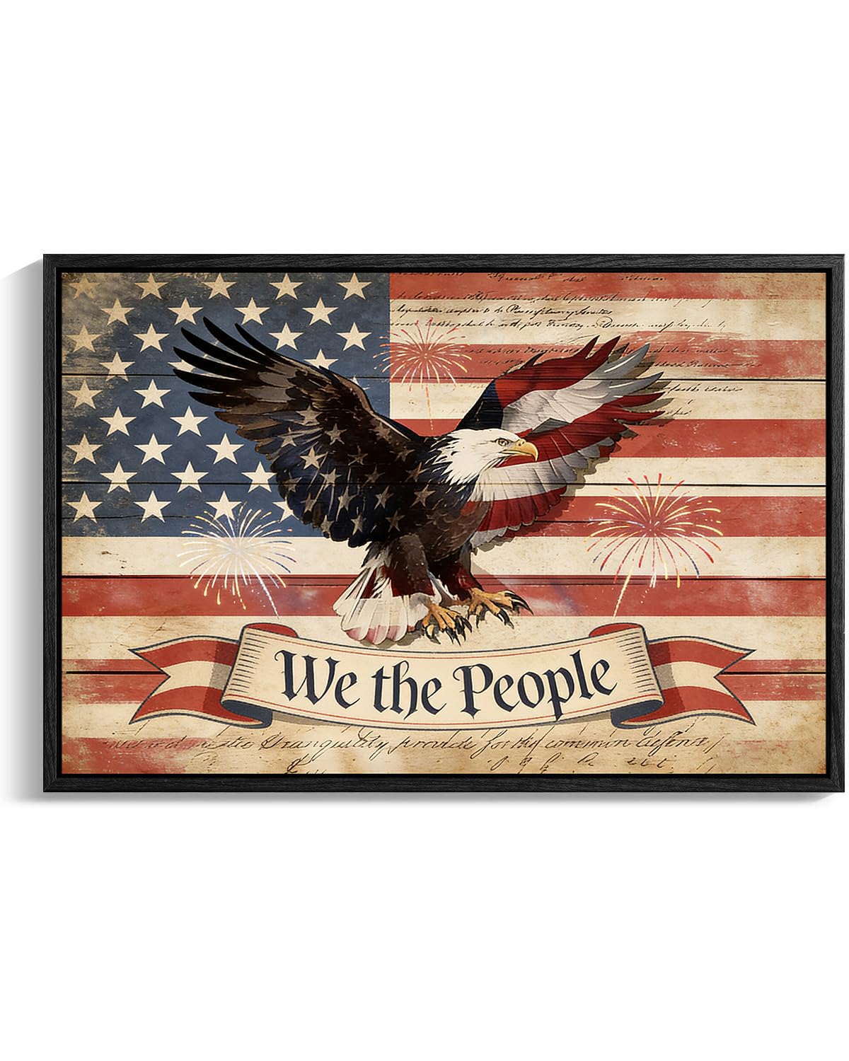 American Flag Framed Canvas Wall Art, 4th of July Canvas Prints