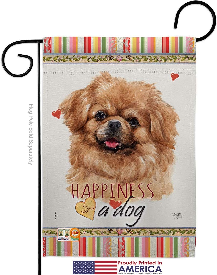 Tibetan Spaniel Happiness Garden Flag Set Wall Holder Animals Dog Puppy Spoiled Paw Canine Fur Pet Nature Farm Animal Creature Small Gift Yard House Banner Made In USA 13 X 18.5
