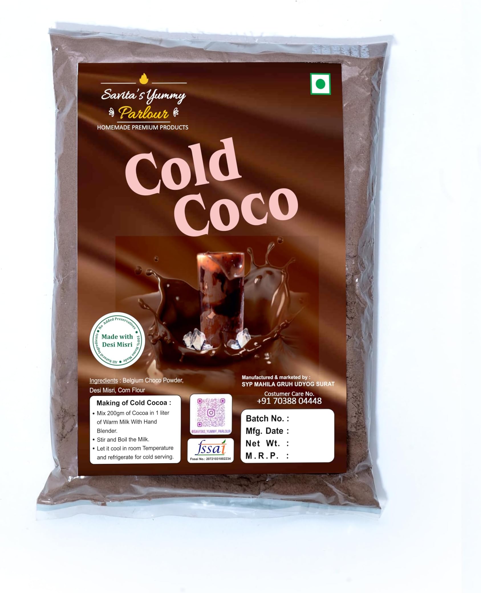 Home Made Cold Coco Instant Powder Mix (200gm) | Cocoa Powder | All Natural Ingredients | No Added Preservatives | Cold Cocoa Drink