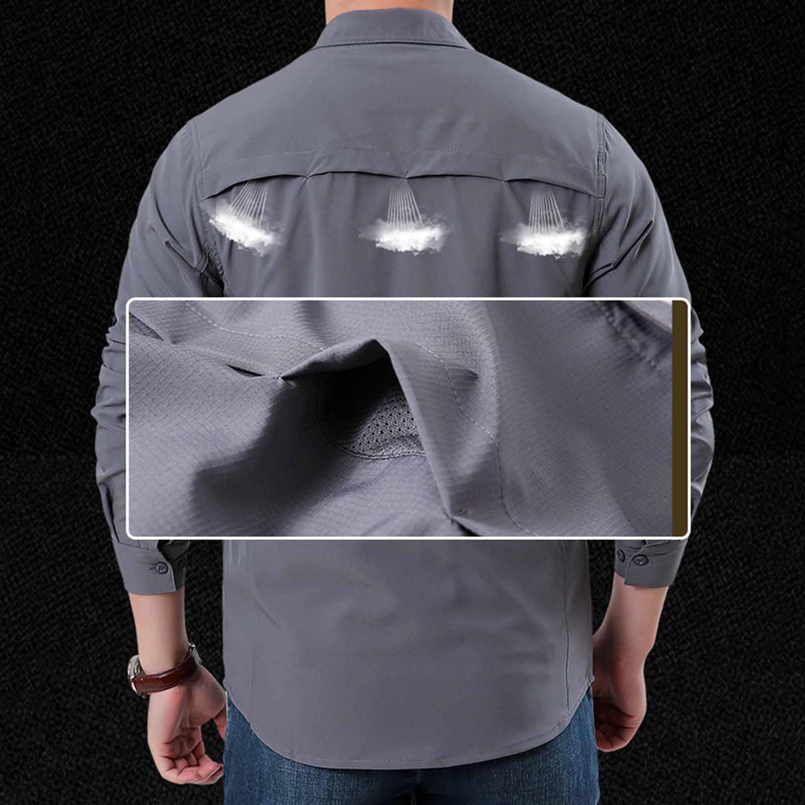 Camisa de Trabajo Hombre Tallas Grandes Cuello Solapa Camisas Táctica de Senderismo Camping Casual Secado Rápido Camiseta Deporte Manga Larga con Bolsillos Cómodo Transpirable Ropa Outdoor