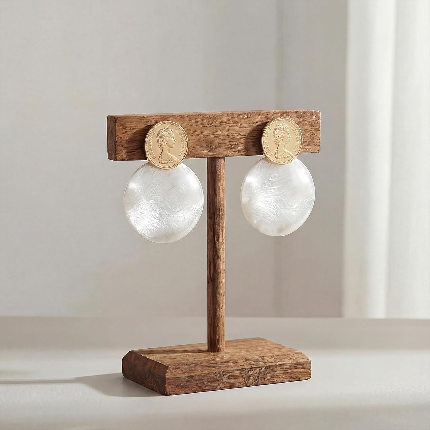 FAMARINE Big Disc Drop Earrings Gold Dangle Earrings Round Hammered Earrings Women - Image 6