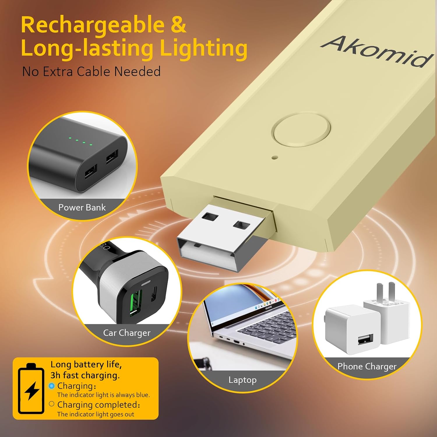 USB Rechargeable Book Light for Reading in Bed, 8 LEDs Bookmark Style Clip on, Eye-Cared Amber Light Mode for Kids, Blue Light Blocking, Stepless Dimming,Khaki - Image 7