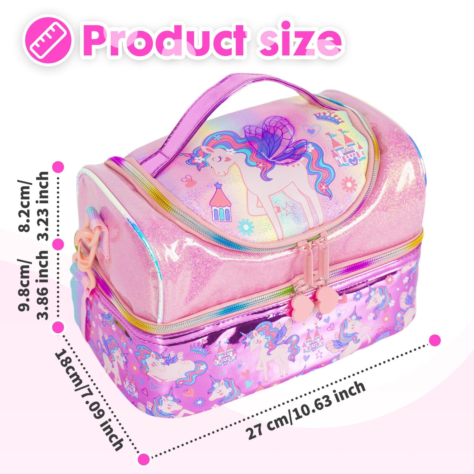 PinkSheep Kids Double Decker Cooler Insulated Lunch Bag Large Tote for Boys Girls, Men, Women, with Adjustable Strap - Image 2