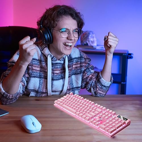 Miniatura 7 de Teclado mecánico flotante con cable RGB retroiluminado para juegos, USB, portátil, regalos de cumpleaños geniales para hombres y mujeres (B)