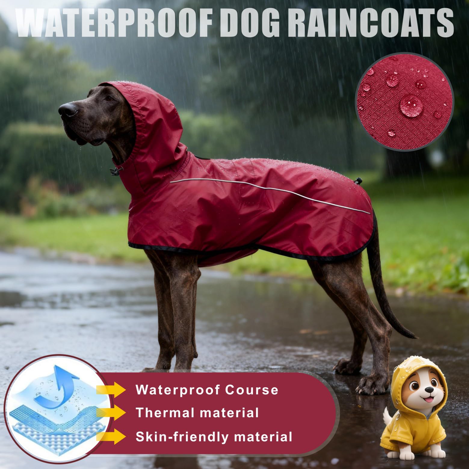 Giacca da Impermeabile per Cani Cappuccio Riflettente Cappuccio da Pioggia per Animali Domestici Poncho con Vestiti per Cani Piccoli e Medi (Rosso, S)