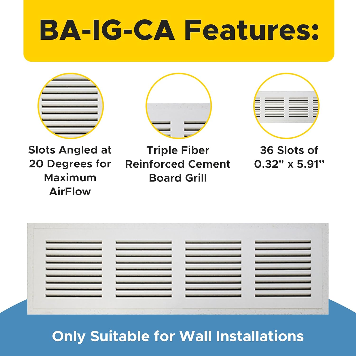Best 30″ x 6″ Invisagrille Flush Permanent Cold Air Return Vent Cover, Paintable Air Vent Covers for Wall, Fiber Reinforced Cement Board Grill, HVAC Vent Cover with Impact Resistant Primer, BA-IG-CA