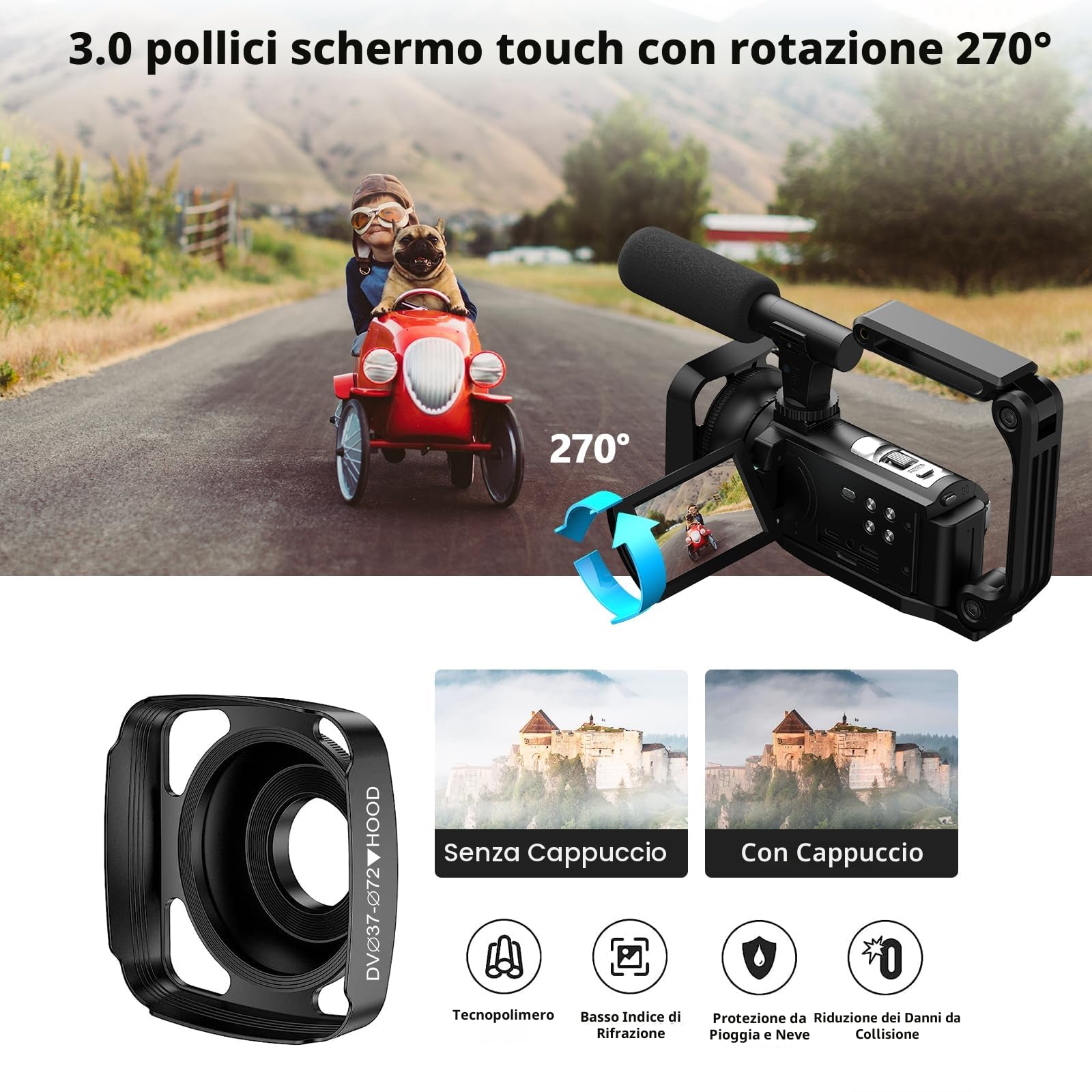 Videocamera 5K 56MP WiFi 16X Zoom Digitale con IR Visione Notturna Vlogging Camera, 3.0" IPS Schermo Video Camera per Youtube con Stabilizzatore, Scheda SD da 64 GB, Telecomando, Microfono, batterie