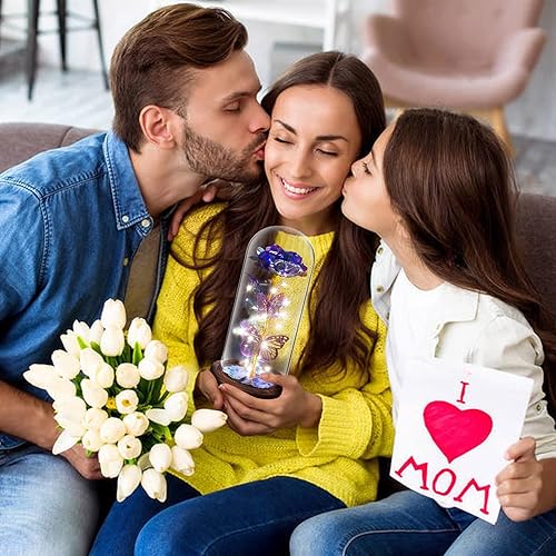 Miniatura 7 de WOKEISE Regalos para el día de San Valentín para ella, decoración de mariposa preservada iluminada en cúpula acrílica, regalos de cumpleaños