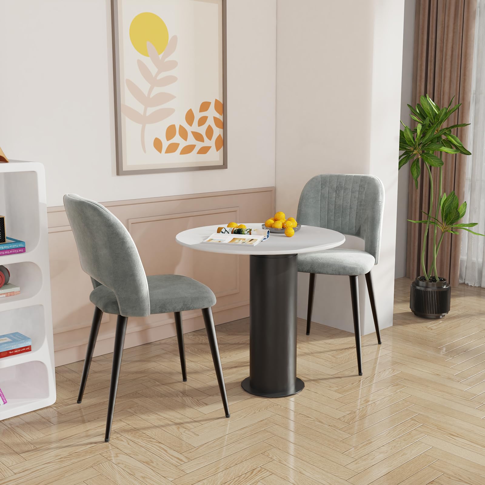 Juego de 4 Sillas de Comedor Tapizadas, Sillas de Cocina de Terciopelo | Sillas con Respaldo Patas de Metal, para Comedor, Salón, Restaurante, Recepción, Oficina, 48x45x85 cm, Gris