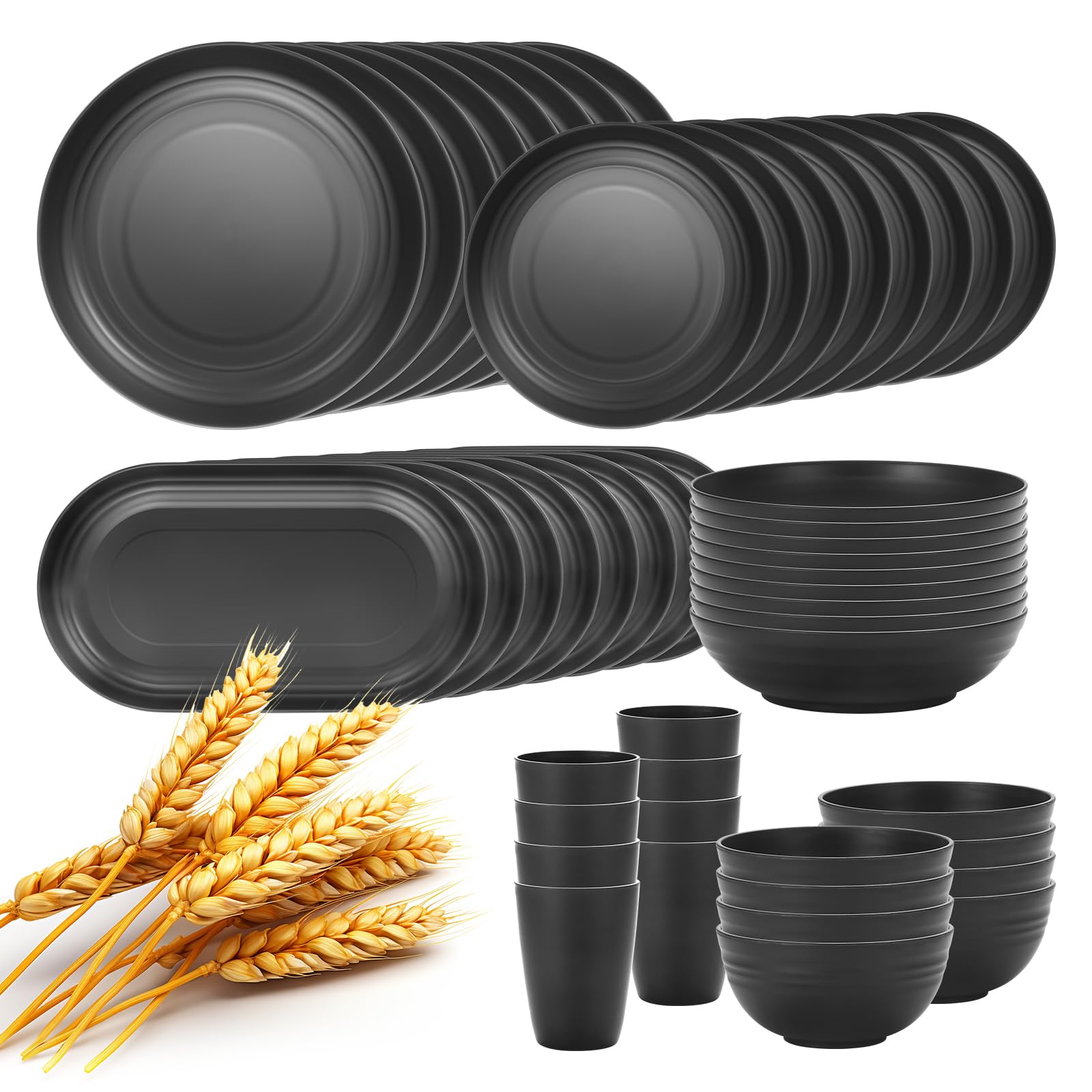 Lazycorner 48-Pcs Kitchen Wheat Straw Dinnerware Set