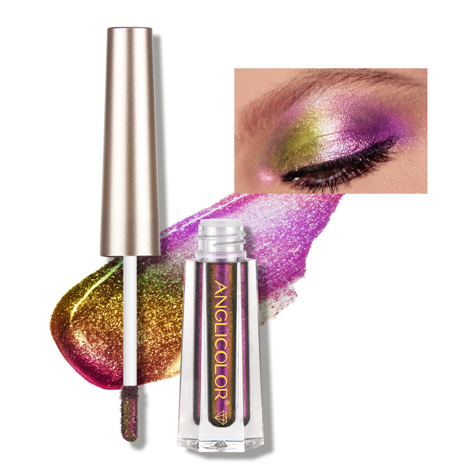 Junhe Chameleon Metallic Liquid Eyeshadow Eye Shadow Long Lasting and Pigmented Sparkling &Shimmer Eyes Makeup One-Swipe Coverage 0.10 Floz (#102 WONDER)