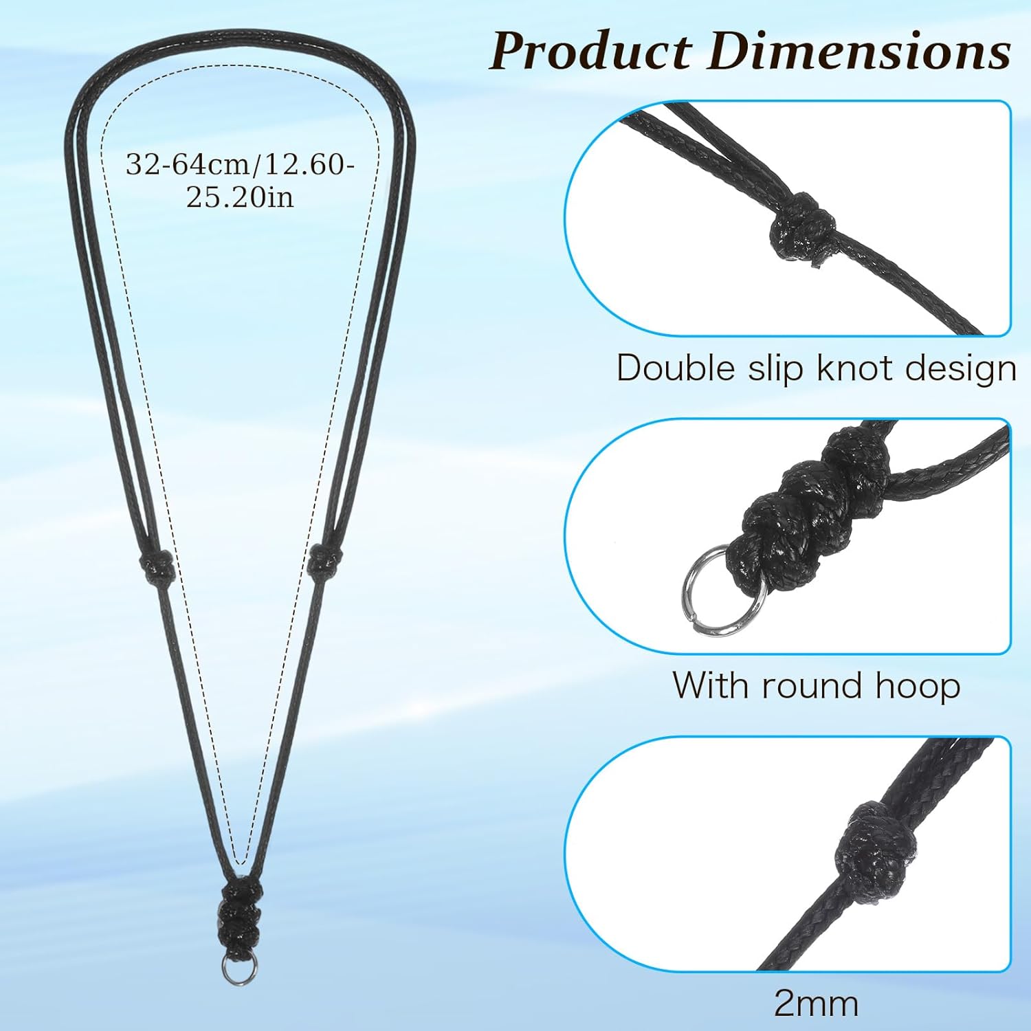 12PCS Black Necklace Cord Adjustable Necklace String Waxed Black Necklaces Cord with Metal Rings for Pendants Men - Image 2