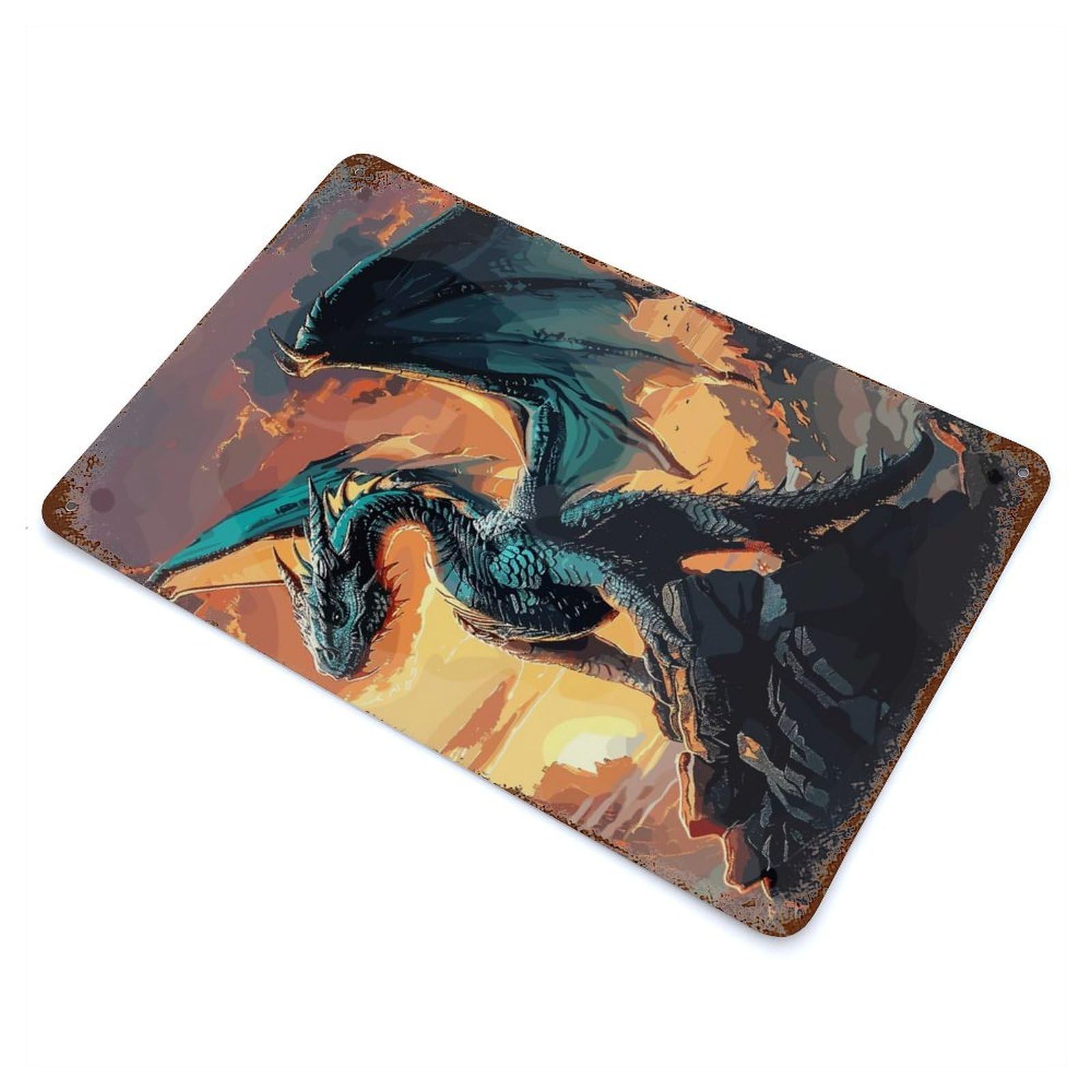 Retro Fantasy Dragon Beast Distressed Metal Wall Sign 11.8"x7.9", Ideal for Garage, Bar And Workshop Decor