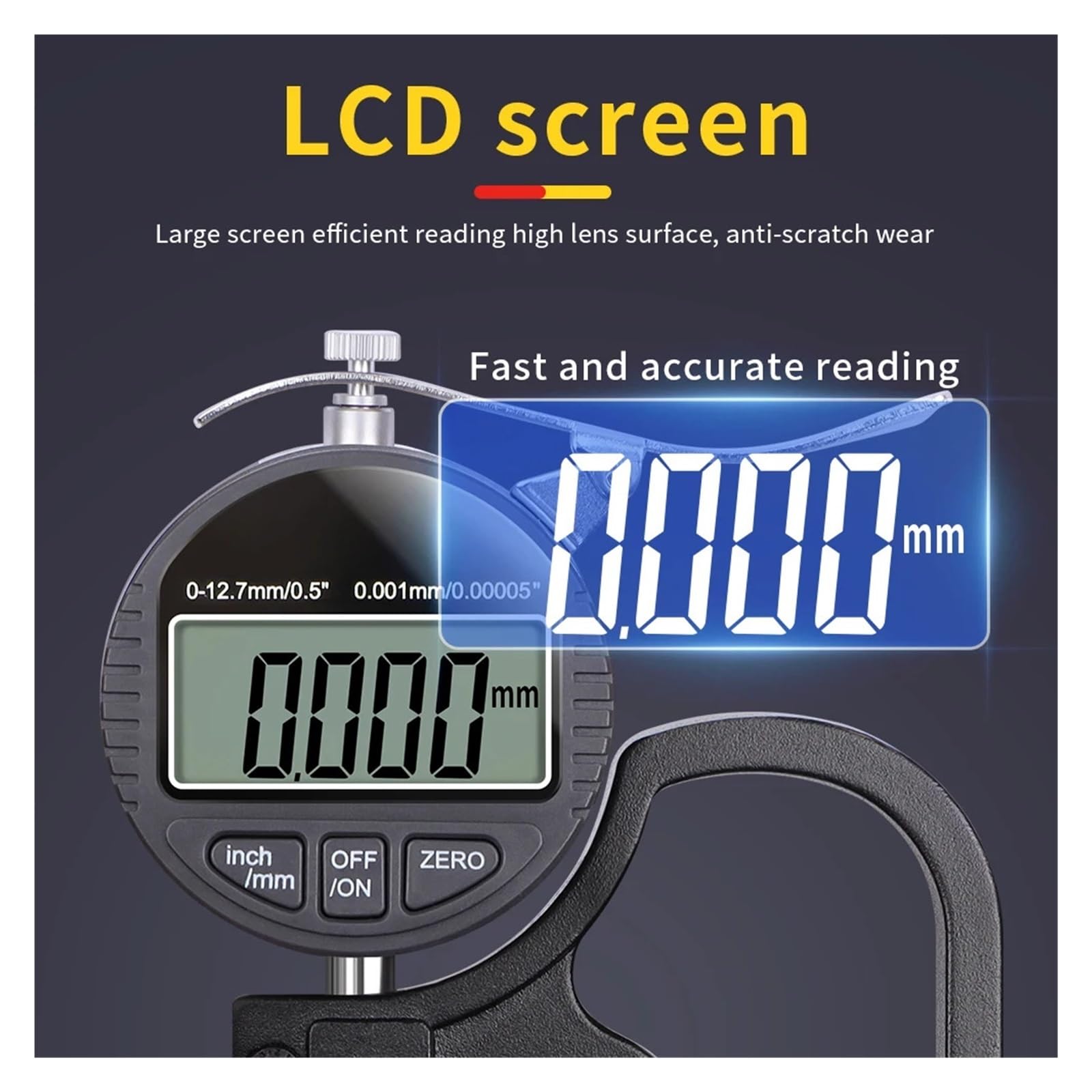 Medidor de espesor digital, Medidor de espesor electrónico 12,7 mm (0,01/0,001 mm), calibrador digital, micrómetro preciso, medidor, herramienta medición alta precisión,Industrial(0.001mm)