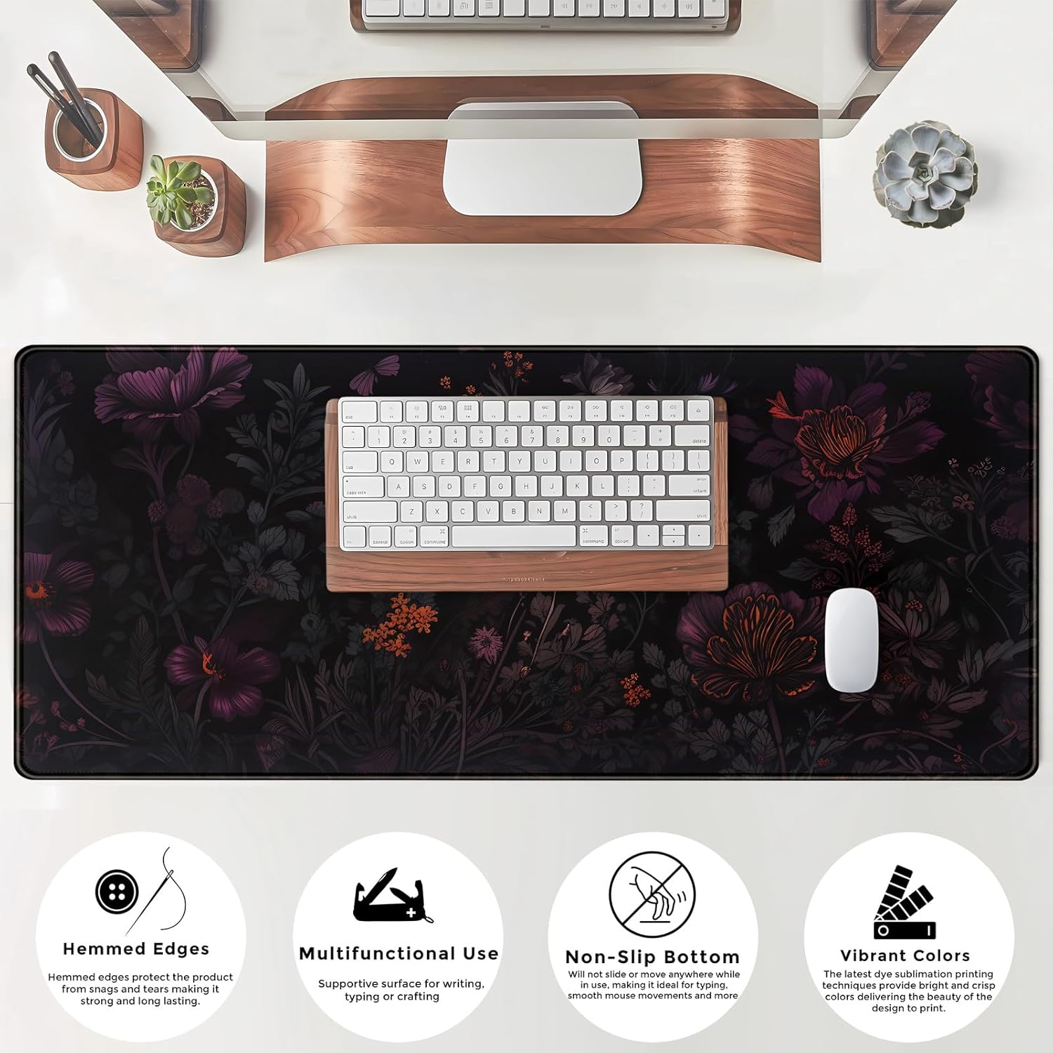 Dark Cottagecore Desk Mat Black Purple Flower XL Mouse Pad Large Gaming Mousepad Extended Vintage Aesthetic Desk Pad Keyboard Mouse Mat 31.5 x 11.8 in for Work Game Office Decor - Image 4