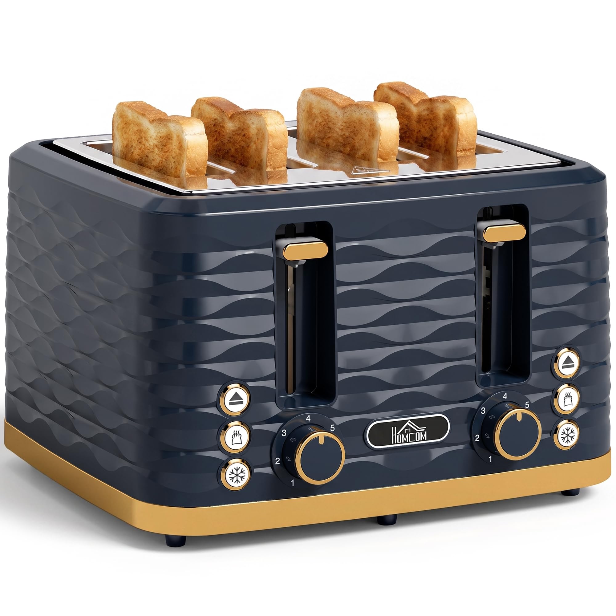 HOMCOM 4 Slice Toaster w/ 7 Browning Levels, High Lift, Auto Off, Dark Blue
